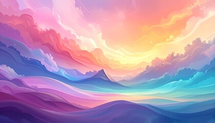 Obraz premium Vibrant abstract landscape with dreamy pastel colors and wavy hills