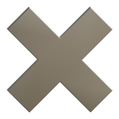 Metallic X Cross Symbol 3D Icon Render Taupe Metal Finish