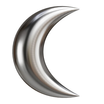 Metallic Silver 3D Crescent Moon Icon