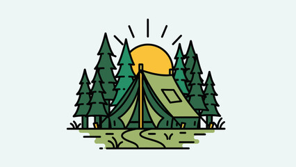 Camping Tent in Forest Illustration Design.