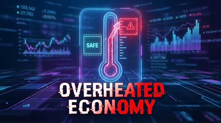 Overheated Economy Concept with Thermometer and Financial Data Visualizations.