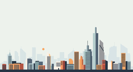 Fototapeta premium City Skyline with Modern Skyscrapers and Buildings.
