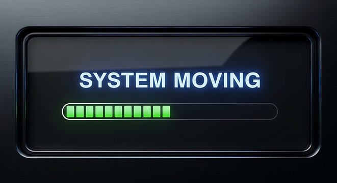 A digital display showing a system moving with a progress bar