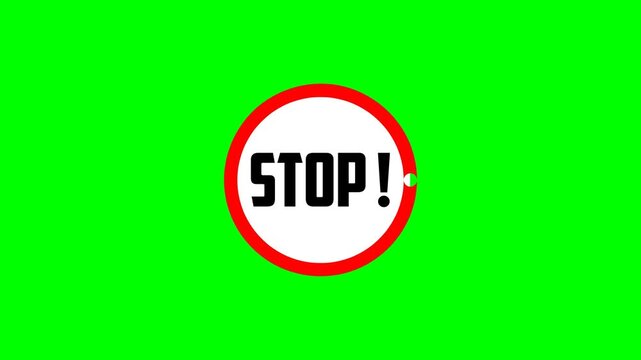 Stop Sign Animation with Green Screen Background, Traffic Warning Icon Fly-In Motion Graphics.