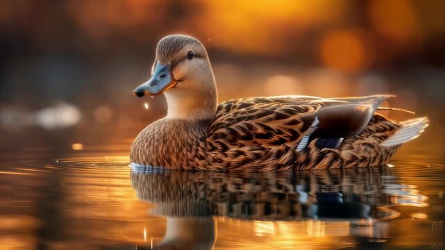 Wild duck swimming on calm water in natural habitat