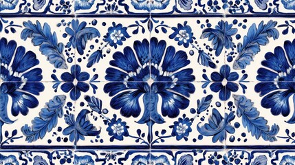 Decorative blue and white floral tile pattern seamless background design
