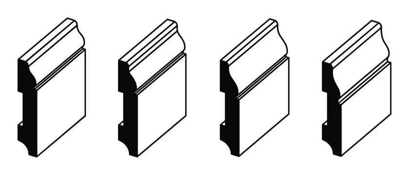 Isometric skirting board collection vector set, modern plinth molding styles for interior design elements