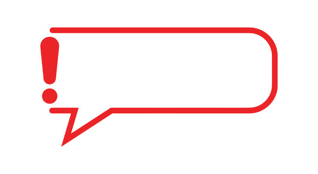 Red exclamation mark speech bubble icon for alerts warnings or important messages