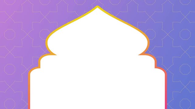 Ramadan Islamic White Frame Seamless Loop. Professional 4K motion background featuring a white mosque dome silhouette frame with linear top-to-bottom movement for religious event content.
