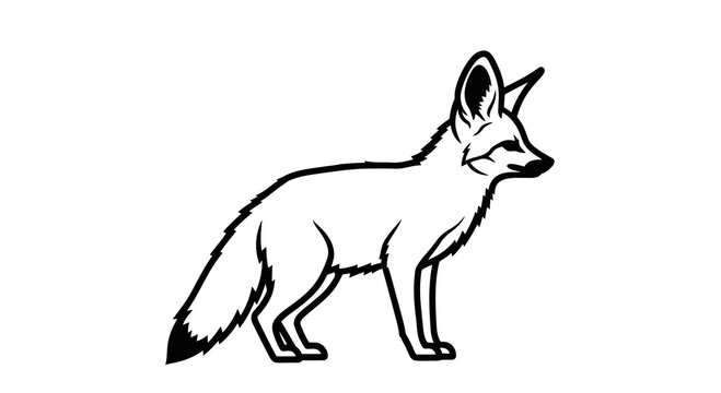 A simple line drawing of an arctic fox standing on a white background.