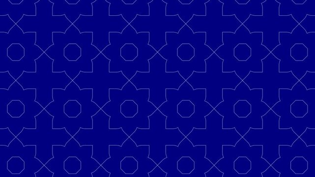 Deep Blue Islamic Geometric Pattern Seamless Loop. Luxury 4K linear vertical scrolling background with intricate geometric star patterns, ideal for professional ramadan and eid broadcast visuals.