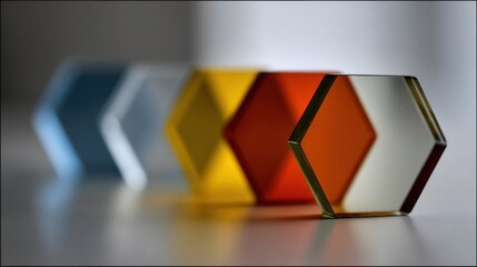 Abstract colorful hexagons in a row for design and background use