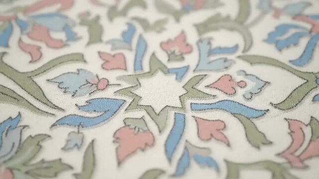 Abstract floral pattern with intricate star in the center, showcasing soft pastel colors and delicate linework for decorative use