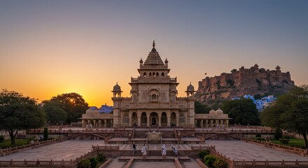Fototapeta premium Historical architecture at sunset with building and fortress