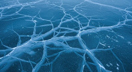 Intricate patterns of cracked ice surface abstract nature background