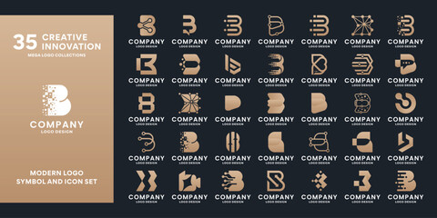 Set of initial letter B logo design, Golden symbol letter B logo template. © Dendika