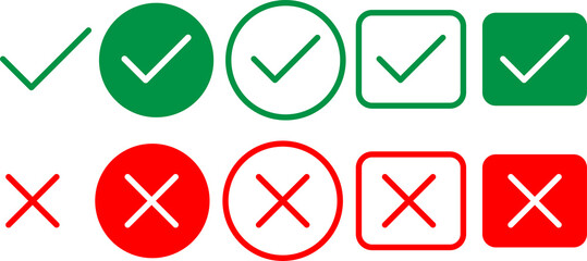 Checkmark and cross icons set approval and rejection symbols isolated on transparent background © kalam