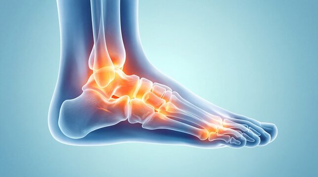 Anatomical Illustration of Foot Bones and Joints with Pain Indication