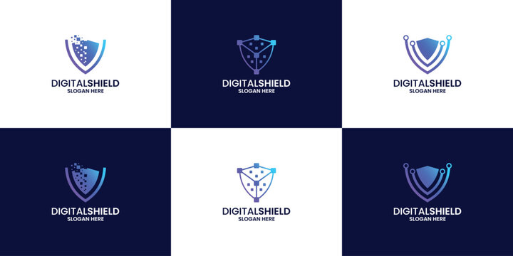 Set of cyberspace shield database logo design
