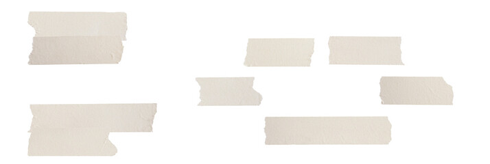 assorted torn paper masking tape pieces arranged on a transparent background, offering a realistic and versatile graphic design asset.
