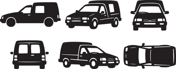 Fototapeta premium Icônes Citroën C15 silhouette noire vectorielle – utilitaire vintage français – van cargo rétro