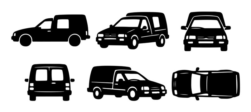 Icônes Citroën C15 silhouette noire vectorielle &ndash; utilitaire vintage français &ndash; van cargo rétro