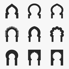 A set of Islamic arch shapes on a white background.