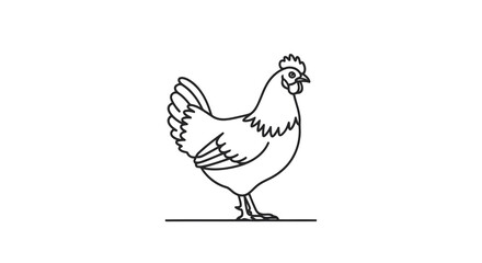 Fototapeta premium A simple black and white line drawing of a chicken standing on a flat surface.