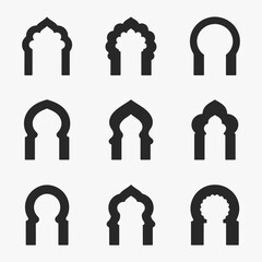 A set of Islamic arch shapes on a white background.