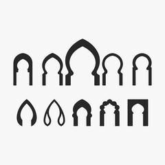 A set of Islamic arch shapes on a white background.