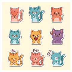 Fototapeta premium Cute cartoon cats with various adorable emotional expressions