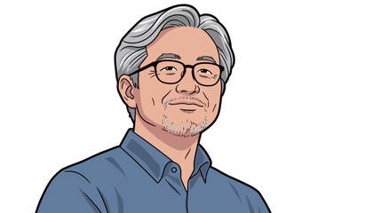 A person smiles while wearing glasses and a blue shirt. The background is plain and focuses on the person's expression.