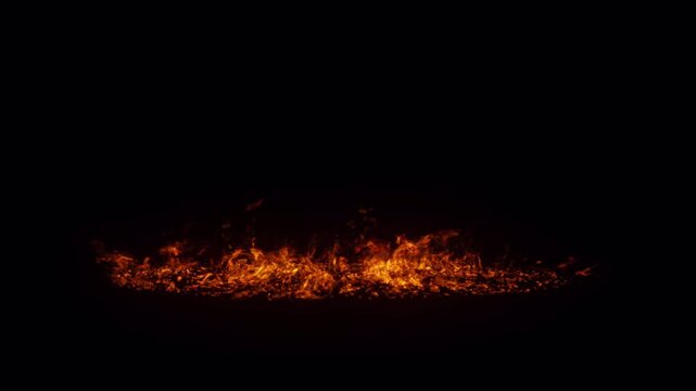 Real ground fire alpha channel with realistic flames on transparent background