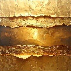 Textured, layered gold artwork. Golden, torn, abstract, light-reflecting piece