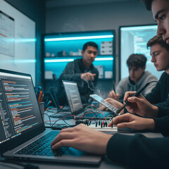 Students Collaborating on Electronics and Coding Project