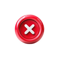 Obraz premium Red glossy button with white X mark, isolated on black background.