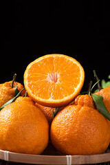 fresh ponkans tangerines on wooden table.