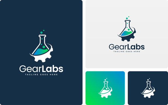Gear Lab Logo with Flask Symbol &ndash; Science, Engineering and Innovation Technology Brand