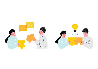 アイディアを閃く男女のイラストセット