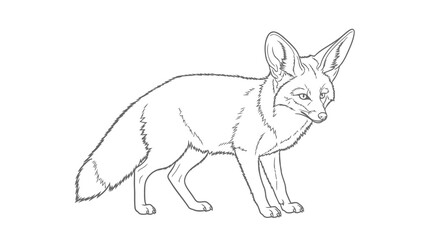 Obraz premium A simple line drawing of a fox in profile, showcasing its alert posture and detailed features.