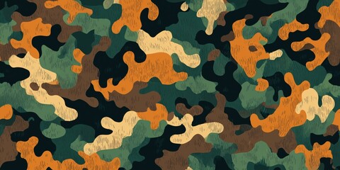 Seamless woodland camouflage pattern in military style with earthy tones.