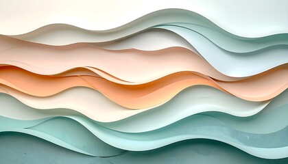Obraz premium Abstract Wavy Layers of Soft Pastel Colors, Gentle Ripples of Peach, Mint Green, and Cream Evoking Serenity and Calmness in a Fluid Motion