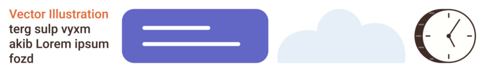 Fototapeta premium Digital workflow, data synchronization, time tracking, technology, cloud storage, digital tools. Purple icon, blue cloud and clock. Digital workflow and data synchronization