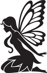 Fairy Silhouette &ndash; Winged Fairy Vector Black on White