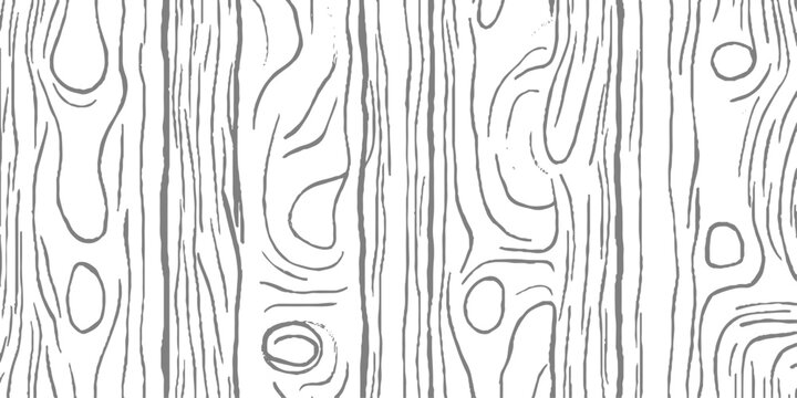 Seamless Black and White Wood Grain Texture Abstract Hand-Drawn Tree Bark Lines and Natural Wooden Surface Patterns Background for Wallpaper, Textile, Packaging, Graphic Design.