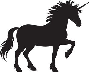 Obraz premium “Unicorn Silhouette – Mythical Horse Vector Black on White