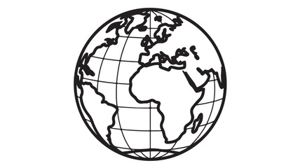 Obraz premium Globe illustration in minimalist style with black outline on white background for international education