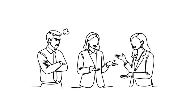 Business mediation doodle line art vector with employees and negotiator