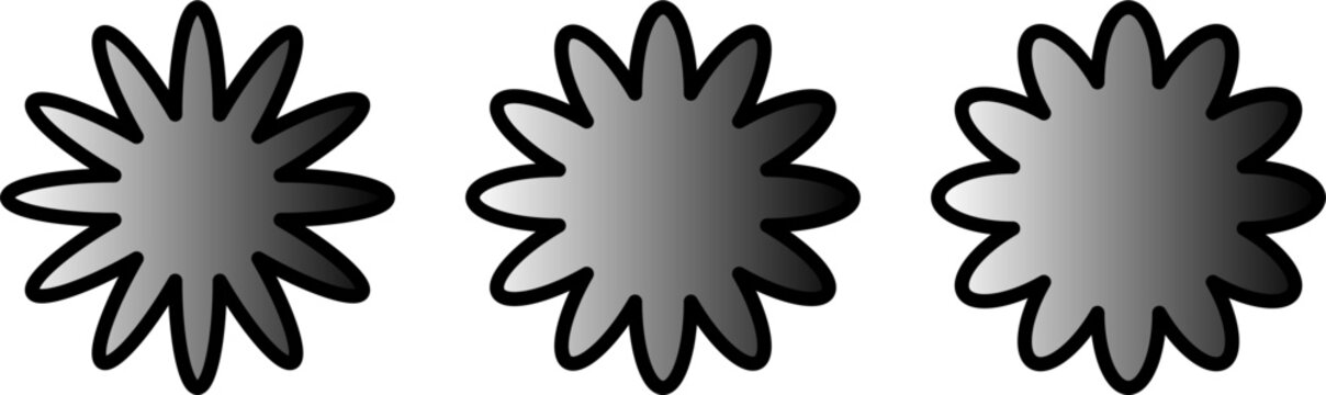 Three grey explosion burst icons.
