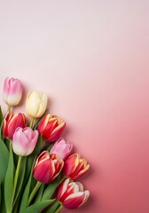 Tulips flourish on a gradient pink canvas, blooming elegance displayed